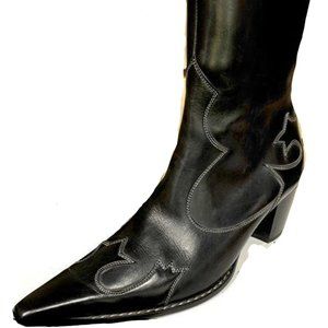 Paul Green black pointed toe boots with white stitching
